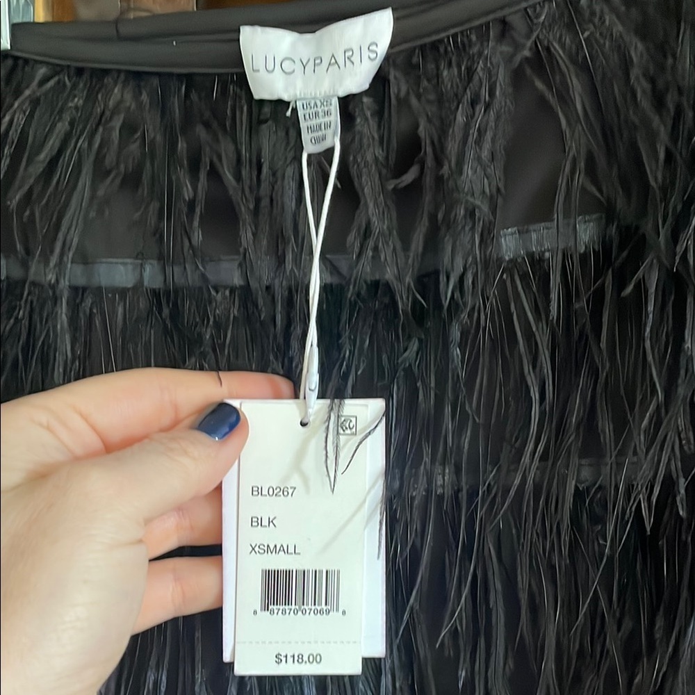 Lucy Paris Black Feather Mini Skirt NWT XS - Picture 6 of 7